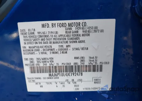 2018 Ford Ecosport Se from USA, damaged, VIN MAJ6P1UL4JC192478